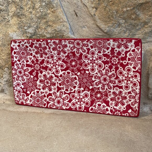Hallmark Red & White Snowflake Design Rectangular Tray Dish Christmas Holiday - Picture 4 of 5